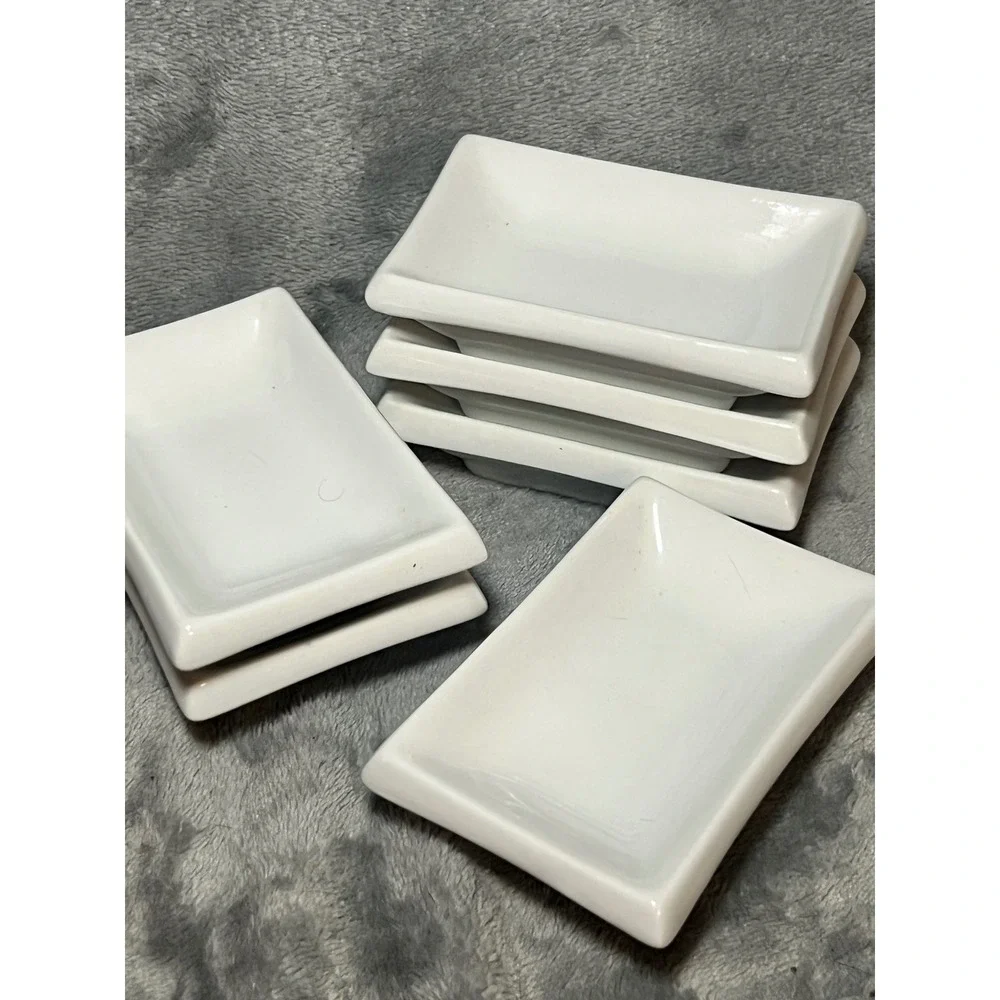 Pier 1 White Ceramic Square Appetizer Plates‎ Set 6 Modern Minimalist 4in